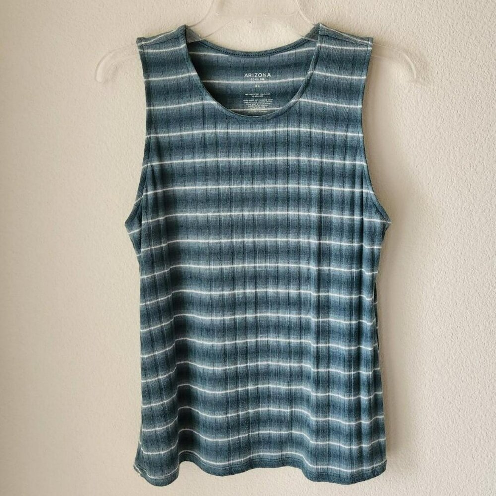 Arizona Blue & White Striped Sleeveless Tank Top Sz M Cottage Coastal Nautical